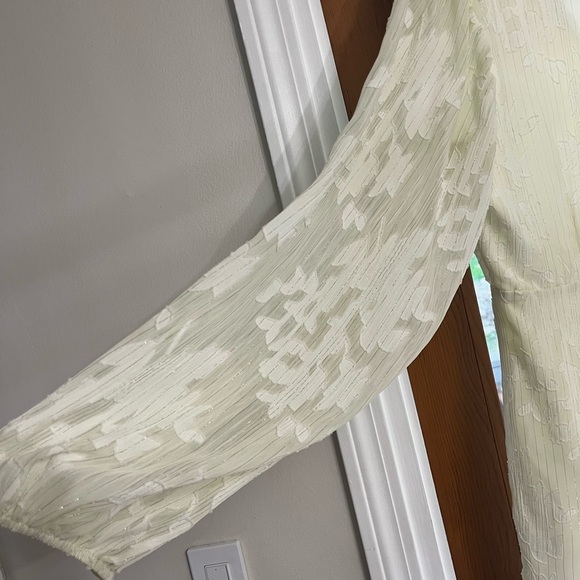 Lulus Ivory Floral Jacquard Long Sleeve Mini Dress, Bridal, Wedding - Size XL - Picture 5 of 6